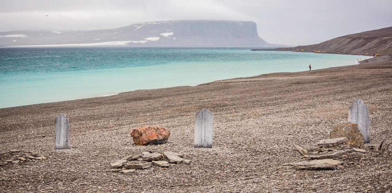 Three graves of Franklin expedition members on Beechey Island, Nunavut in the Canadian High Arctic - Photo by Acacia Johnson