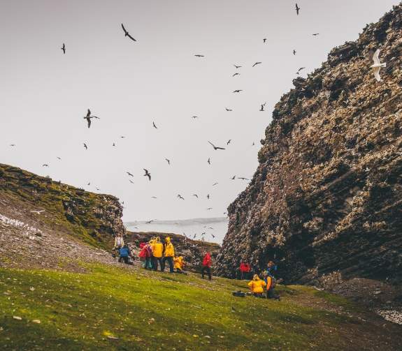 Passengers hiking in Svalbard