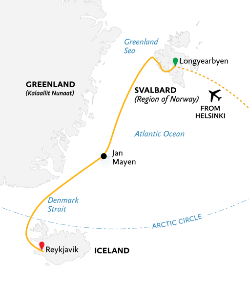 ARC-UAV-13D2025: Ultimate Arctic Voyage: From Svalbard to Jan Mayen to Iceland - 13 Day Map